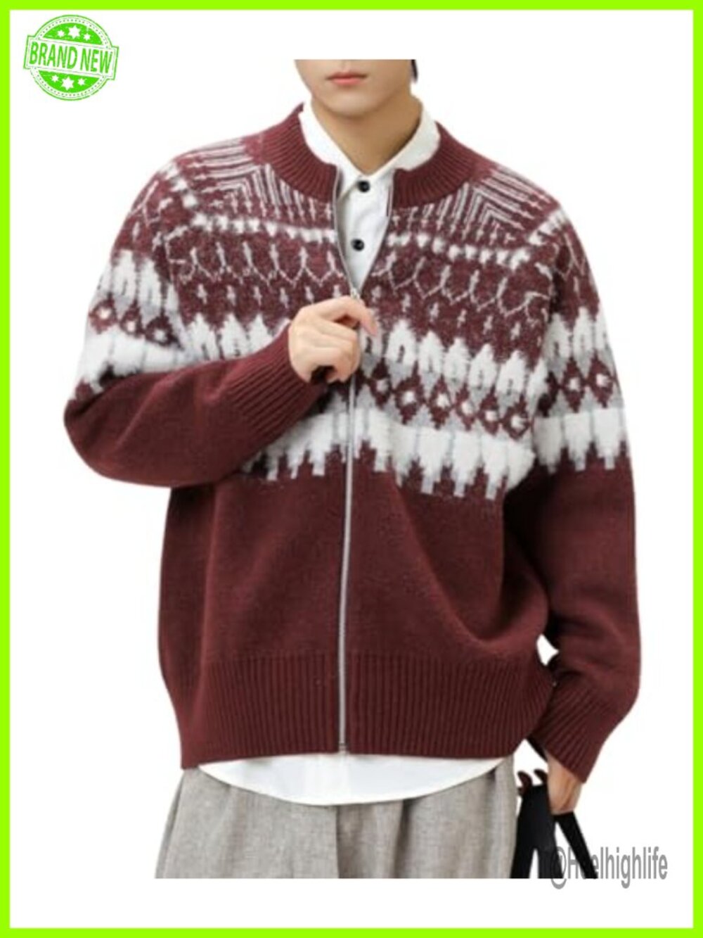 Chunky Knit Cardigan Sweater Long Sleeve Crew Neck Baggy Fit